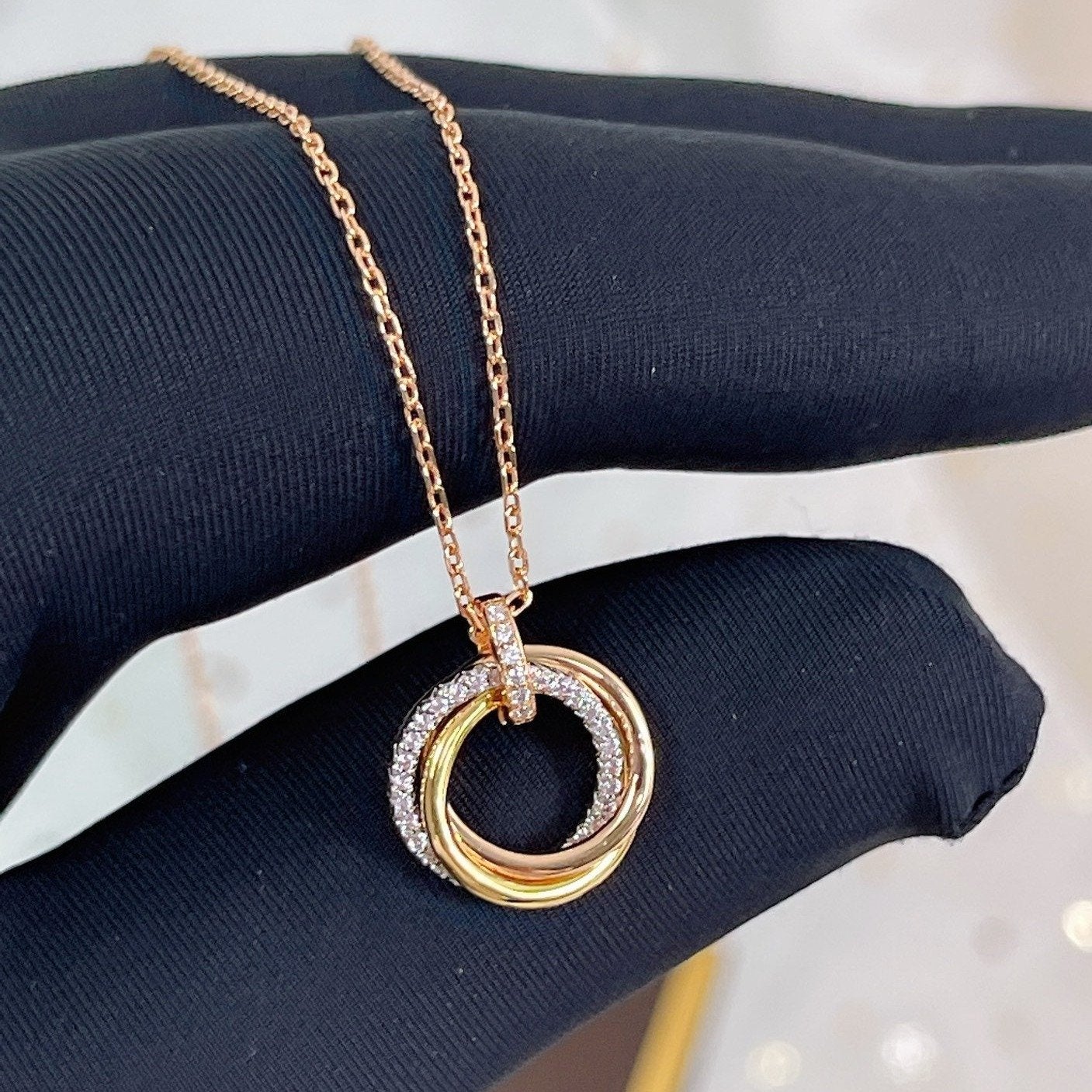 [Dawnora Jewelry]TRINITY NECKLACE SILVER GOLD PINK GOLD DIAMONDS