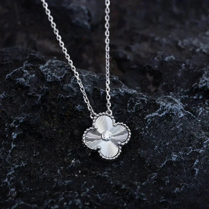 [Dawnora Jewelry]CLOVER  15MM DIAMOND LASER NECKLACE SILVER