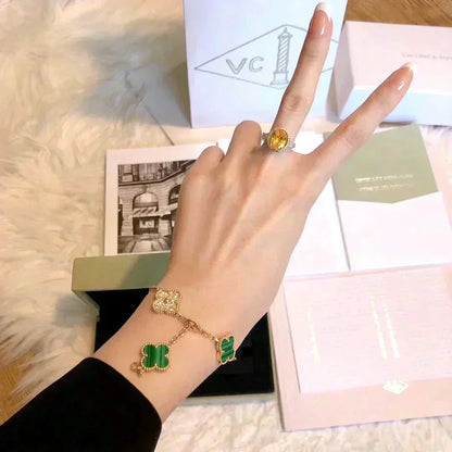 [Dawnora Jewelry] CLOVER 5 MOTIF MALACHITE BRACELET COLLECTION