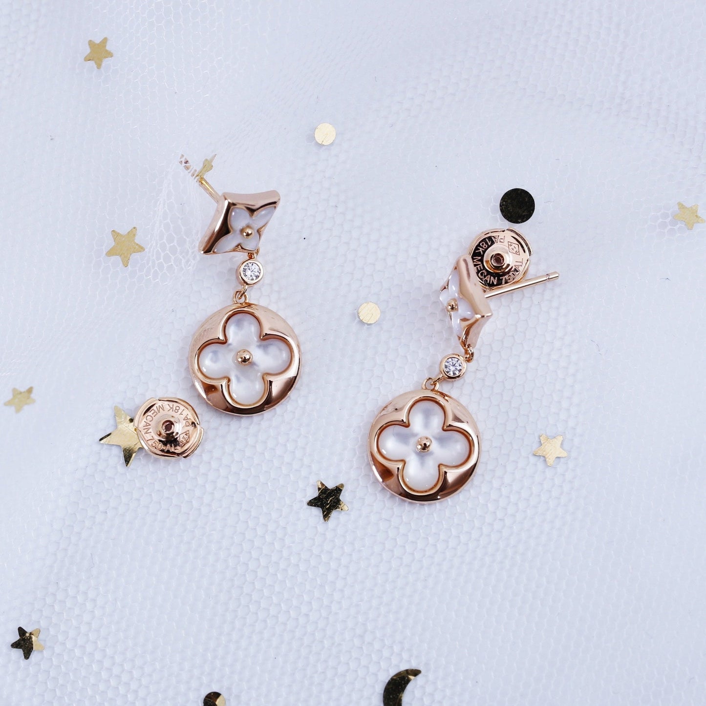 [Dawnora Jewelry]STAR AND SUN PINK GOLD MOP DROP EARRINGS