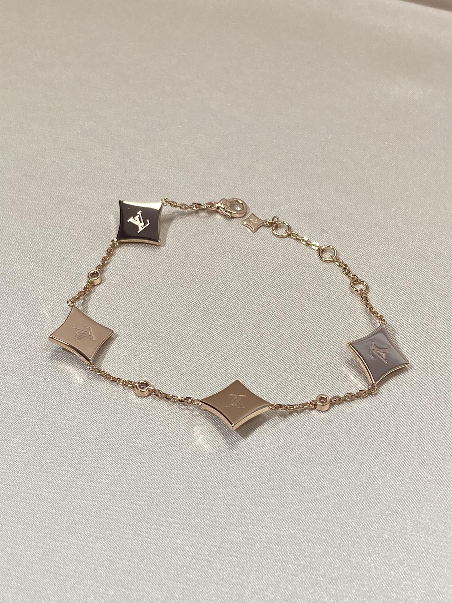 [Dawnora Jewelry]STAR 4 MOTIF MOP DIAMOND PINK GOLD BRACELET