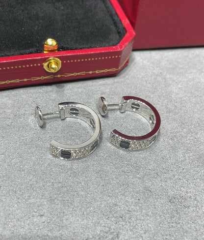[Dawnora Jewelry]LOVE CERAMIC DIAMOND PAVED SILVER EARRINGS