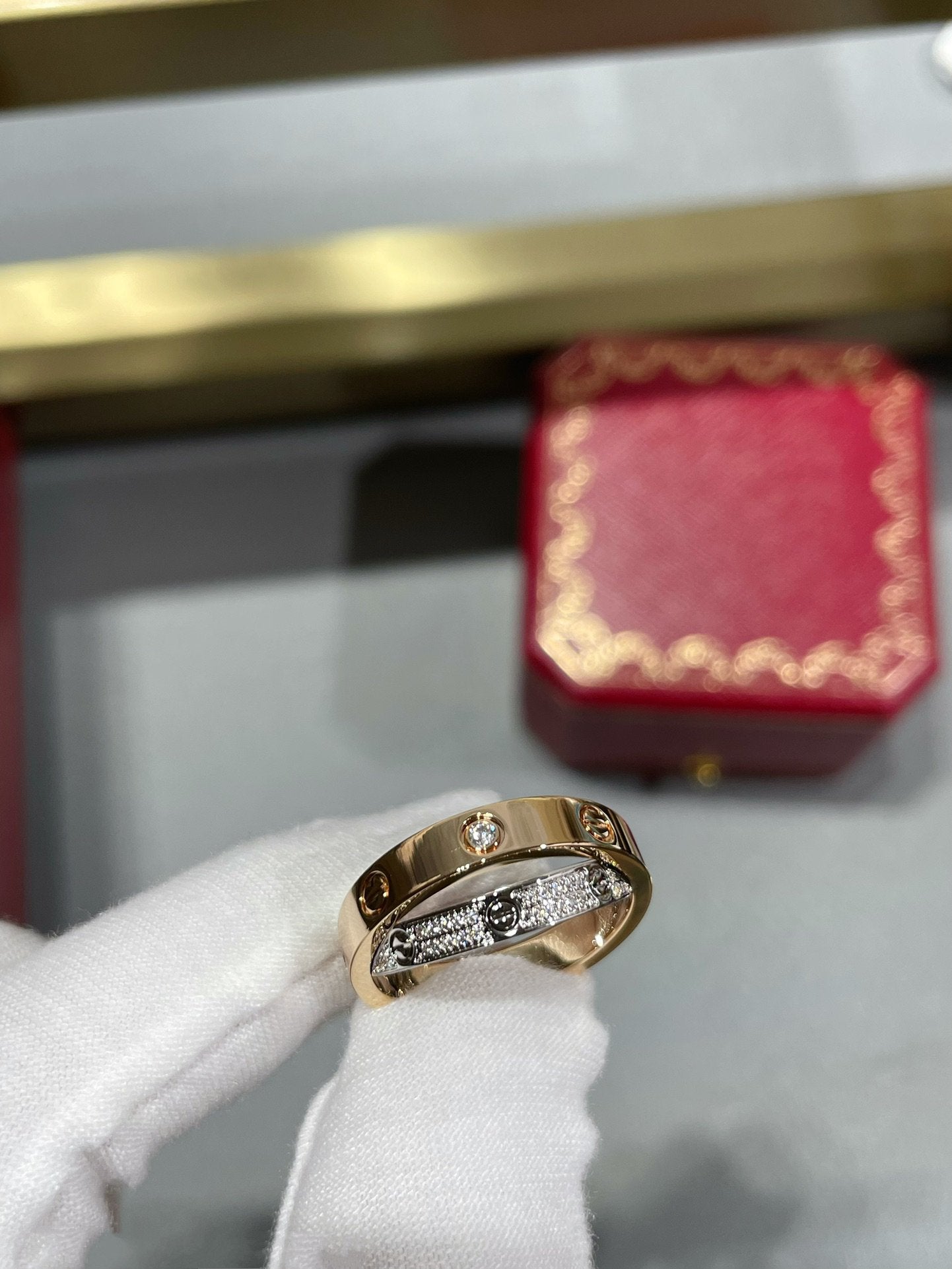 [Dawnora Jewelry]LOVE PINK GOLD SILVER DIAMOND DOUBLE RING