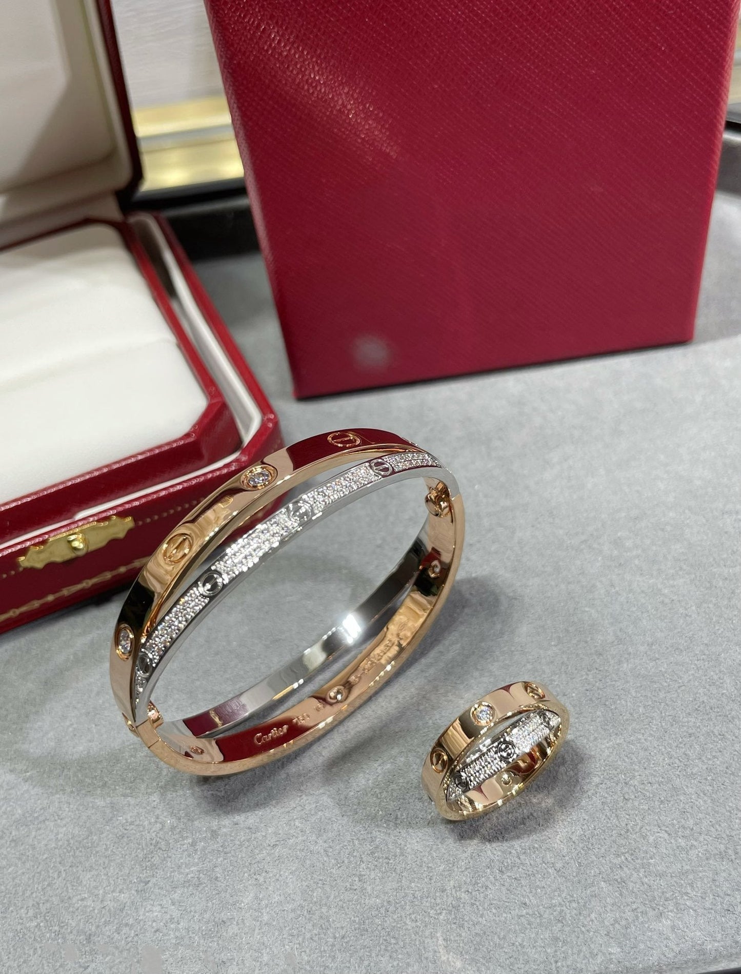 [Dawnora Jewelry]LOVE PINK GOLD SILVER DIAMOND DOUBLE RING