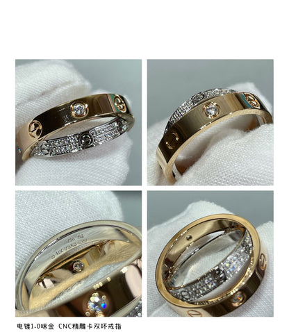 [Dawnora Jewelry]LOVE PINK GOLD SILVER DIAMOND DOUBLE RING