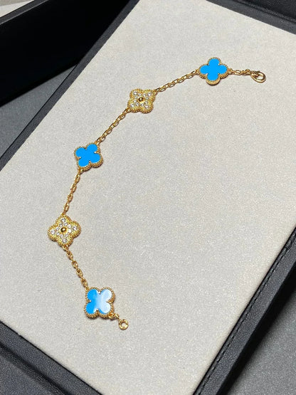 [Dawnora Jewelry] CLOVER 5 MOTIF BLUE AGATE BRACELET COLLECTION