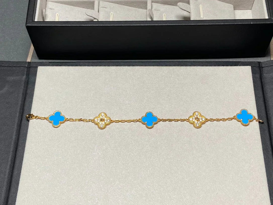[Dawnora Jewelry] CLOVER 5 MOTIF BLUE AGATE BRACELET COLLECTION