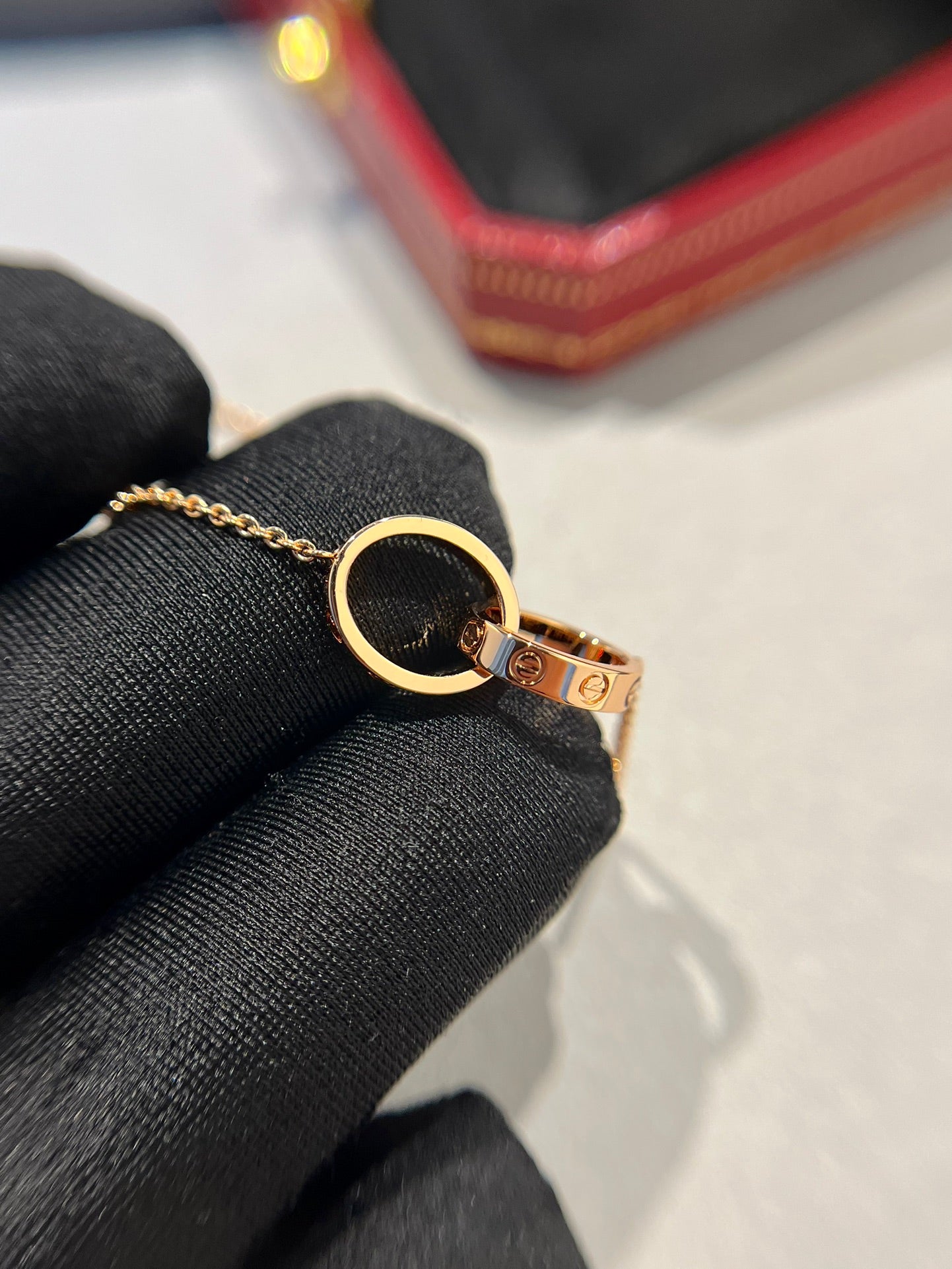 [Dawnora Jewelry]LOVE NECKLACE DOUBLE RING PINK GOLD