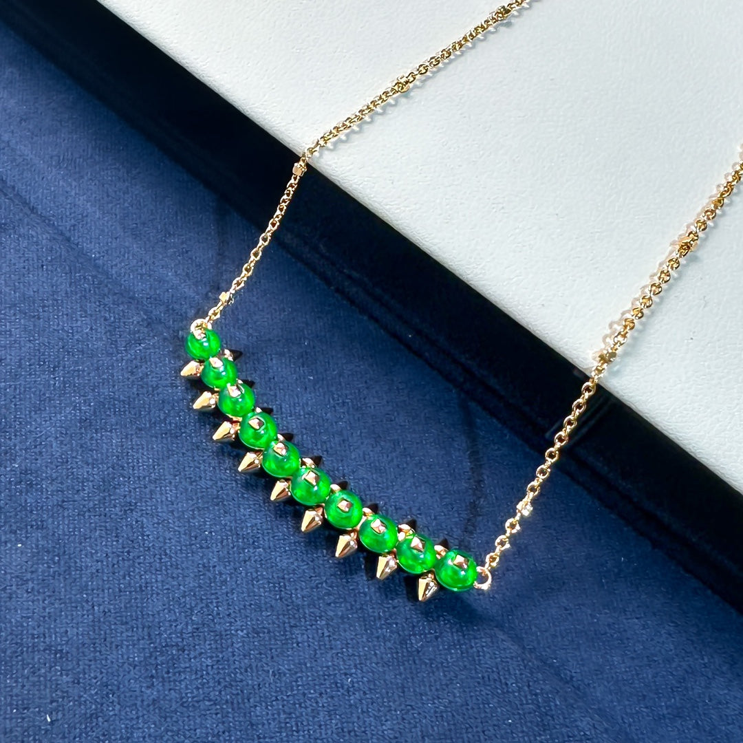 [Dawnora Jewelry]New Arrival: Green Bead Rivet Necklace