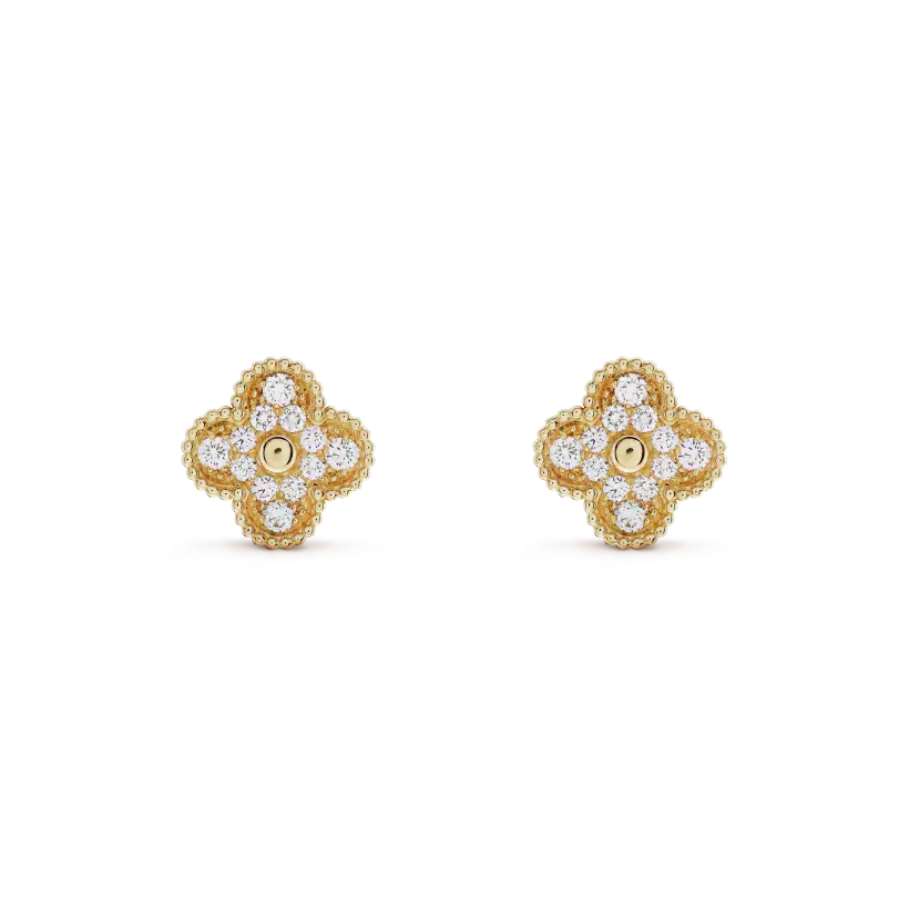 [Dawnora Jewelry]CLOVER MEDIUM 1 MOTIFS FUll DIAMOND EARRINGS