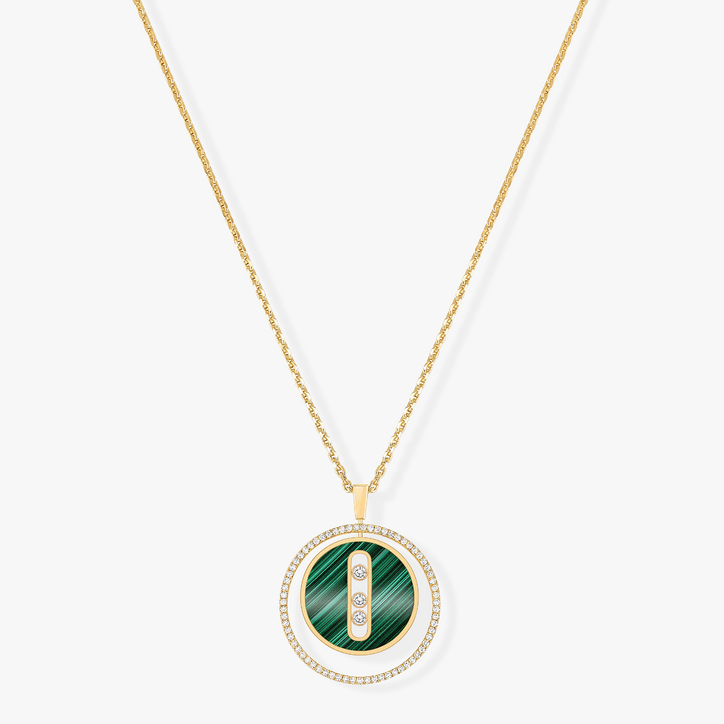 [Dawnora Jewelry]LUCKY MOVE 3 DIAMOND MALACHITE GOLD DIAMOND NECKLACE