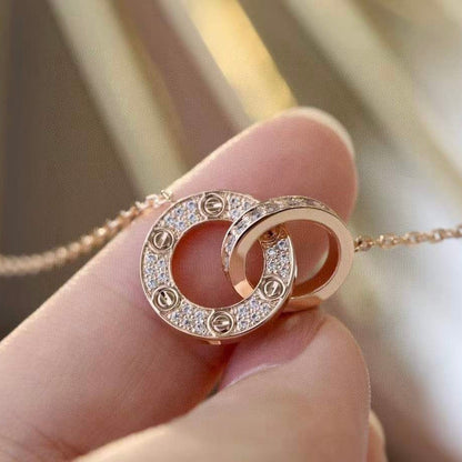 [Dawnora Jewelry]LOVE 7.6MM NECKLACE ROSE GOLD AND SILVER  FULL DIAMOND