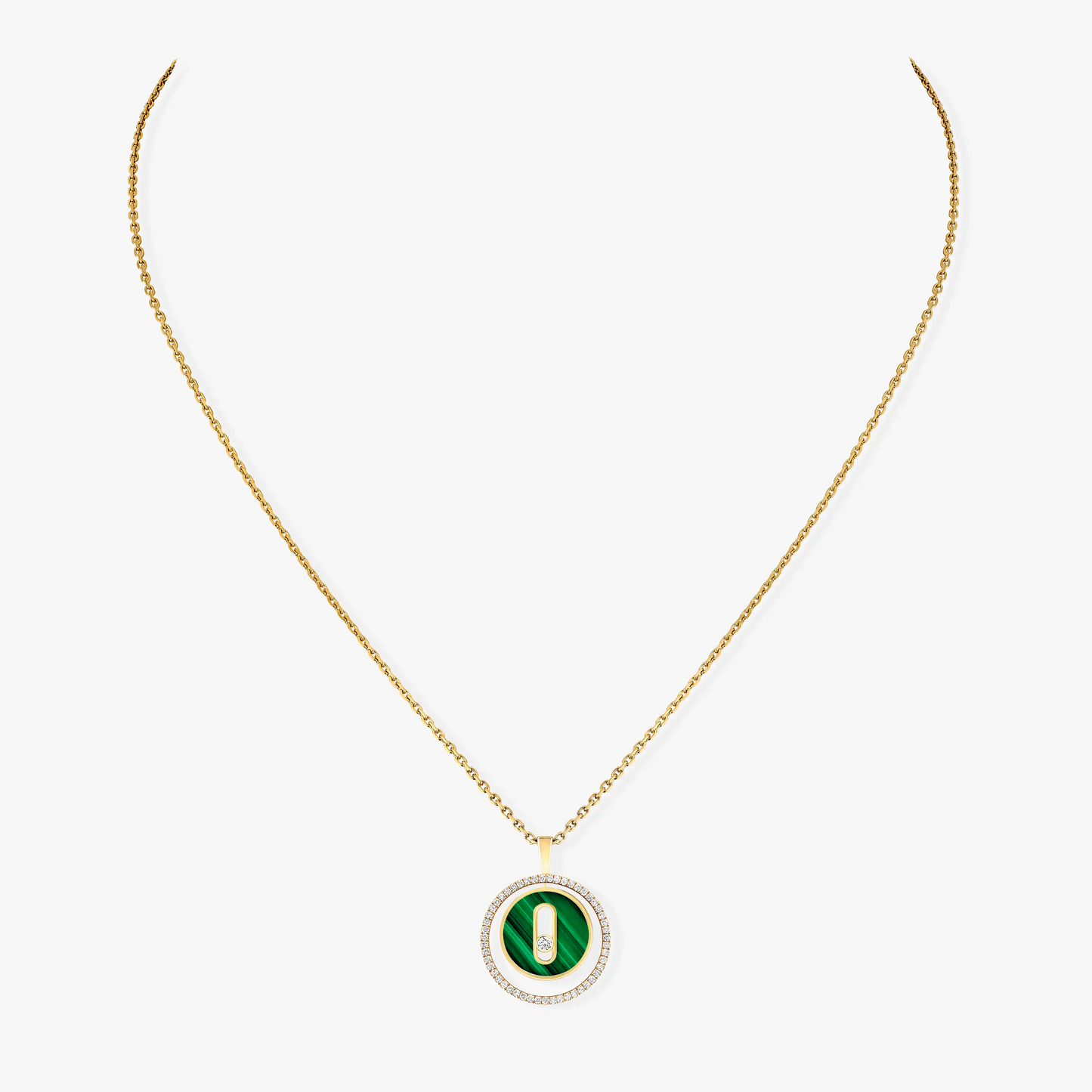 [Dawnora Jewelry]LUCKY MOVE 1 DIAMOND MALACHITE GOLD DIAMOND NECKLACE