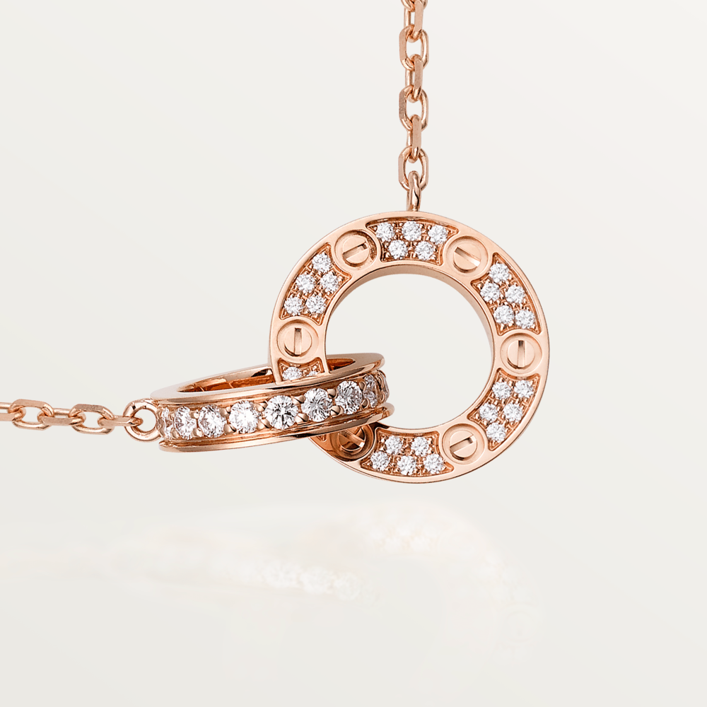 [Dawnora Jewelry]LOVE 7.6MM NECKLACE ROSE GOLD AND SILVER  FULL DIAMOND