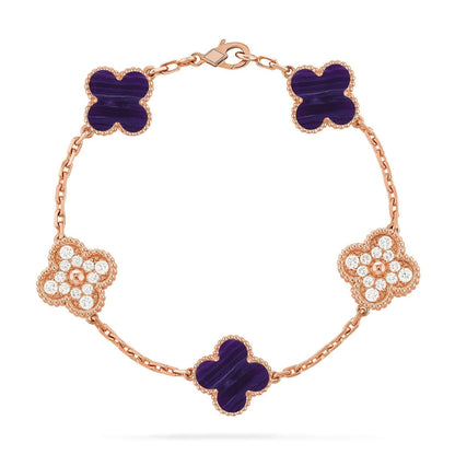 [Dawnora Jewelry]CLOVER 5 MOTIF PURPLE STRIPES BRACELET COLLECTION