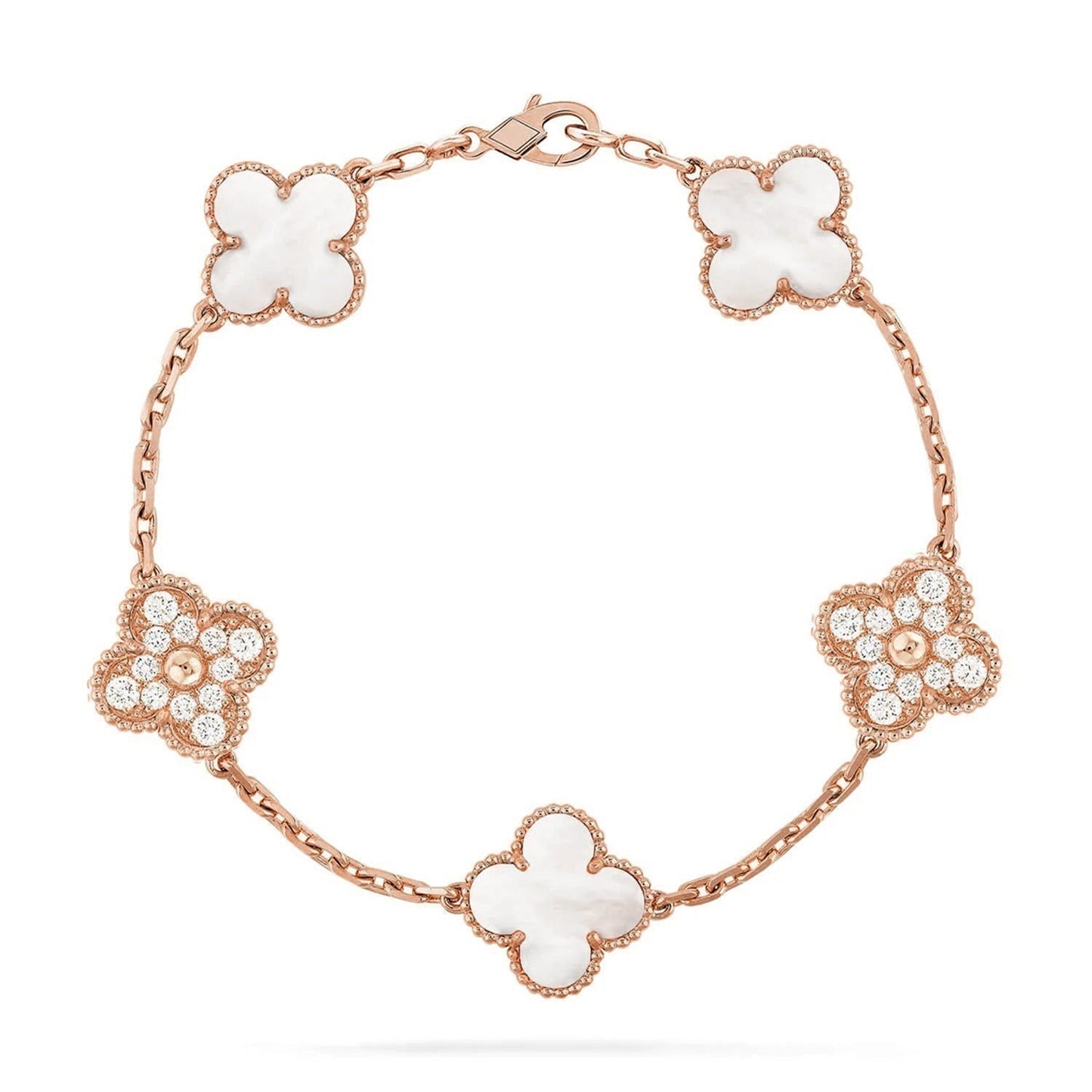 [Dawnora Jewelry]CLOVER WHITE PEARL MOP 5 MOTIF BRACELET COLLECTION