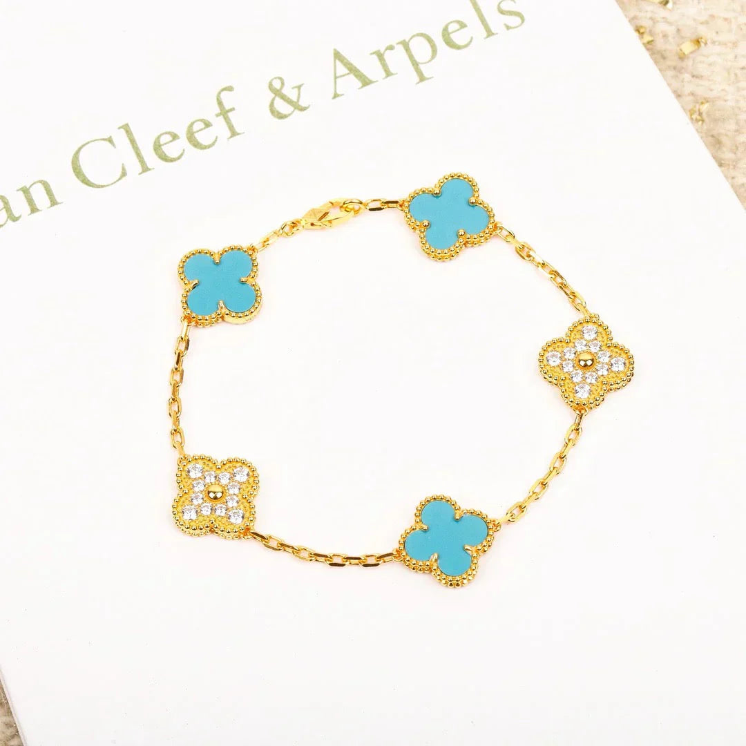 [Dawnora Jewelry] CLOVER 5 MOTIF TURQUOISE BRACELET COLLECTION