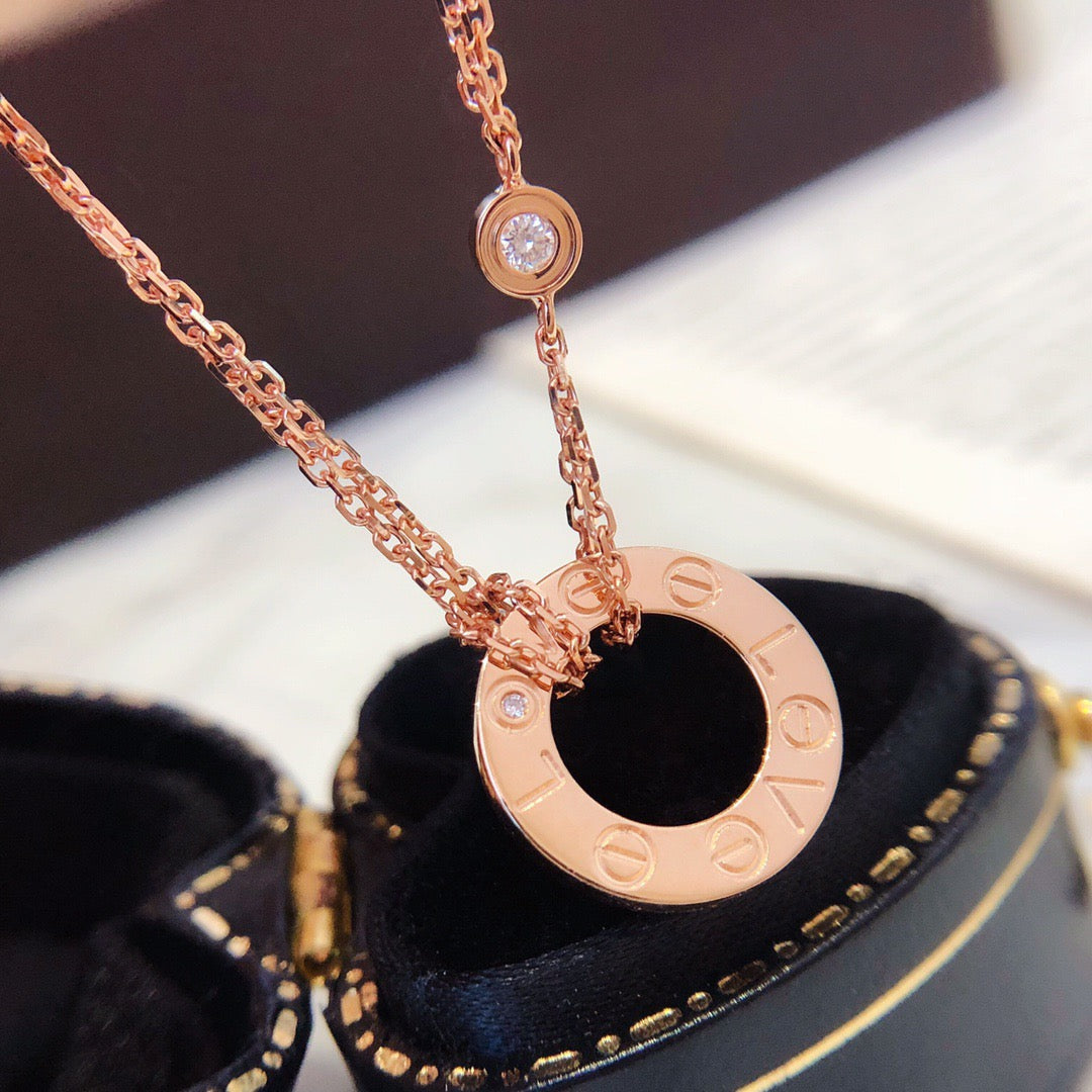[Dawnora Jewelry]LOVE NECKLACE 16MM 2 DIAMONDS