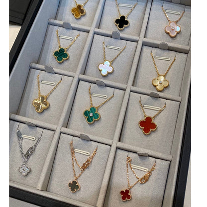 [Dawnora Jewelry]CLOVER 15MM BLACK ONYX SINGLE FLOWER NECKLACE