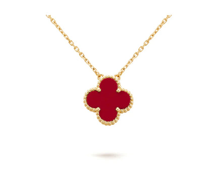 [Dawnora Jewelry]CLOVER 15MM CARNELIAN SINGLE FLOWER NECKLACE