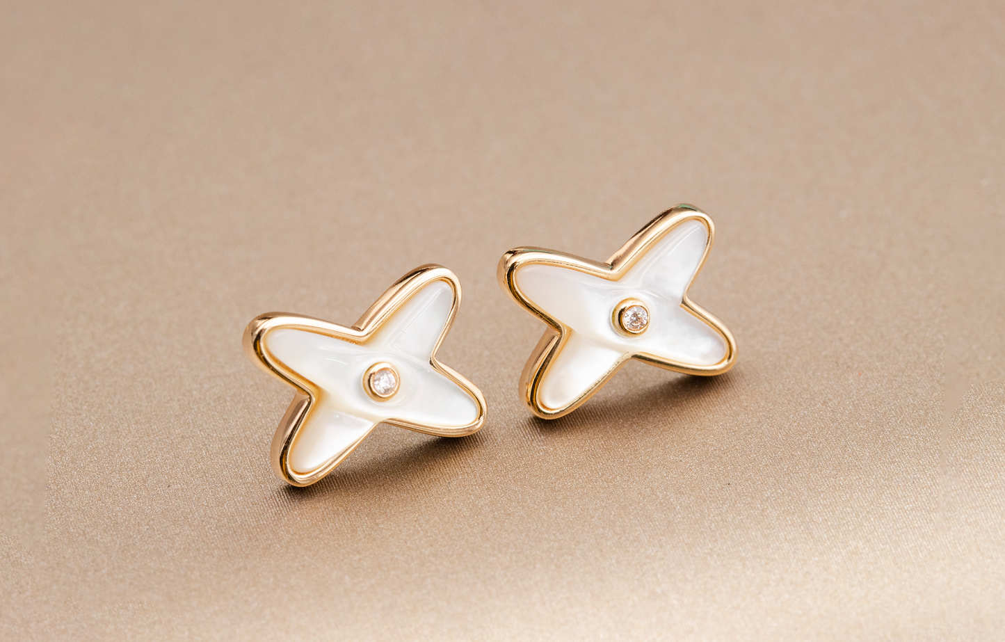[Dawnora Jewelry]JEUX DE WHITE MOP ROSE GOLD DIAMOND EARRINGS