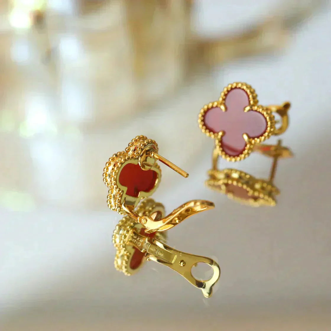 [Dawnora Jewelry]CLOVER MEDIUM 1 MOTIFS CARNELIAN  EARRINGS