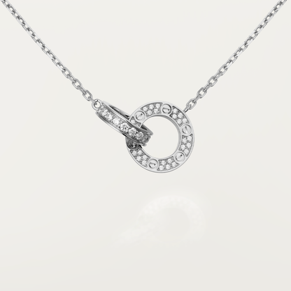 [Dawnora Jewelry]LOVE 7.6MM NECKLACE ROSE GOLD AND SILVER  FULL DIAMOND