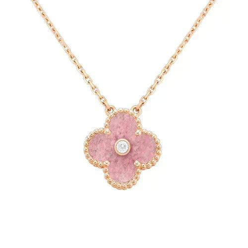 [Dawnora Jewelry]CLOVER 15MM DIAMOND RHODONITE NECKLACE