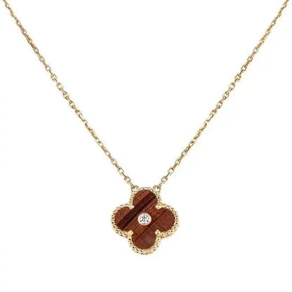 [Dawnora Jewelry]CLOVER 15MM DIAMOND AND YELLOW TIGER'S EYE AGATE necklace