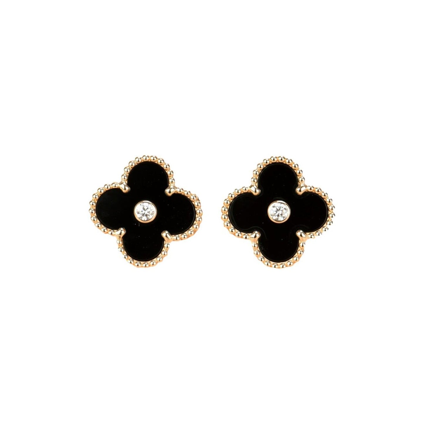 [Dawnora Jewelry]CLOVER MEDIUM 1 MOTIFS ONYX DIAMOND EARRINGS