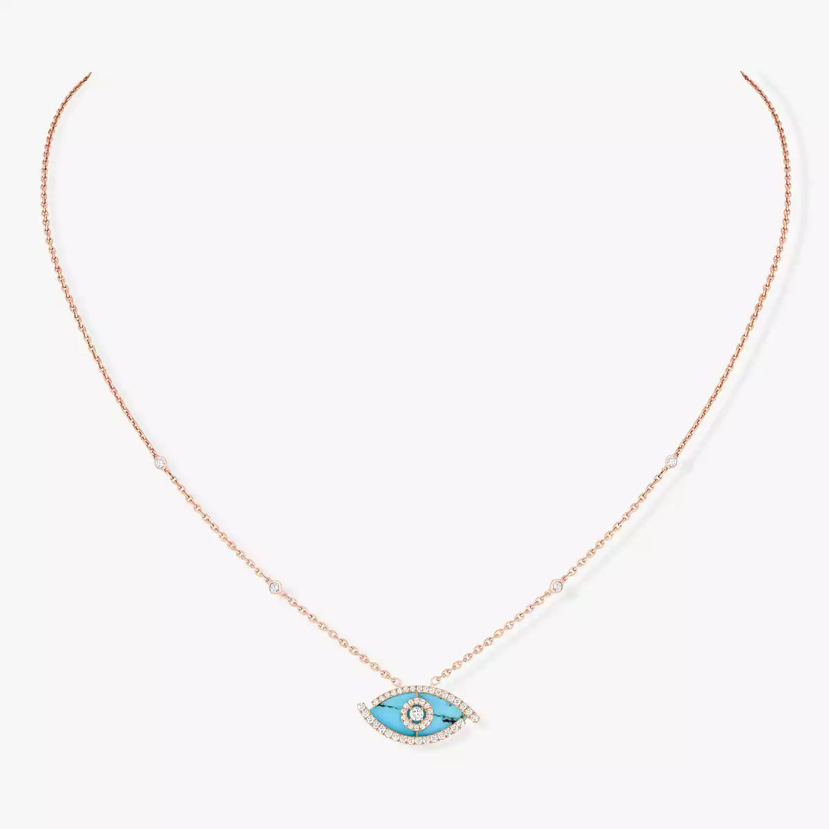 [Dawnora Jewelry]Lucky Eye Diamond Necklace in Rose Gold and Turquoise