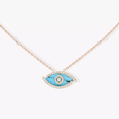[Dawnora Jewelry]Lucky Eye Diamond Necklace in Rose Gold and Turquoise