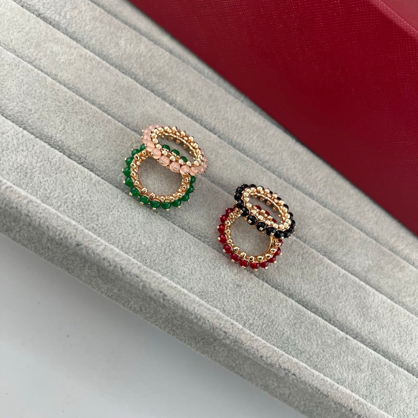 [Dawnora Jewelry]PYRAMID COLORED STONE STUD RING
