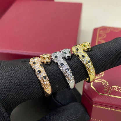 [Dawnora Jewelry]FULL DIAMOND DOUBLE LEOPARD HEAD RING