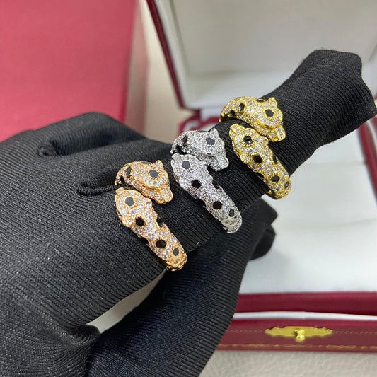 [Dawnora Jewelry]FULL DIAMOND DOUBLE LEOPARD HEAD RING